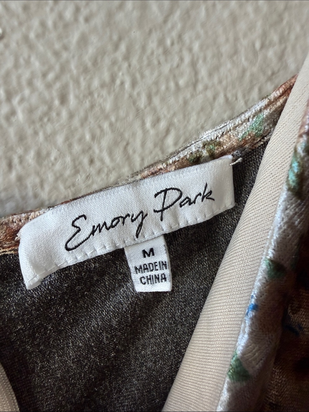 Emory Park Velvet Floral Slip Dress in Brown, Cream and Green - Picture 2 of 12